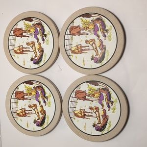Set of 4 stone like western, cowboys, horses, ranch drink coasters.